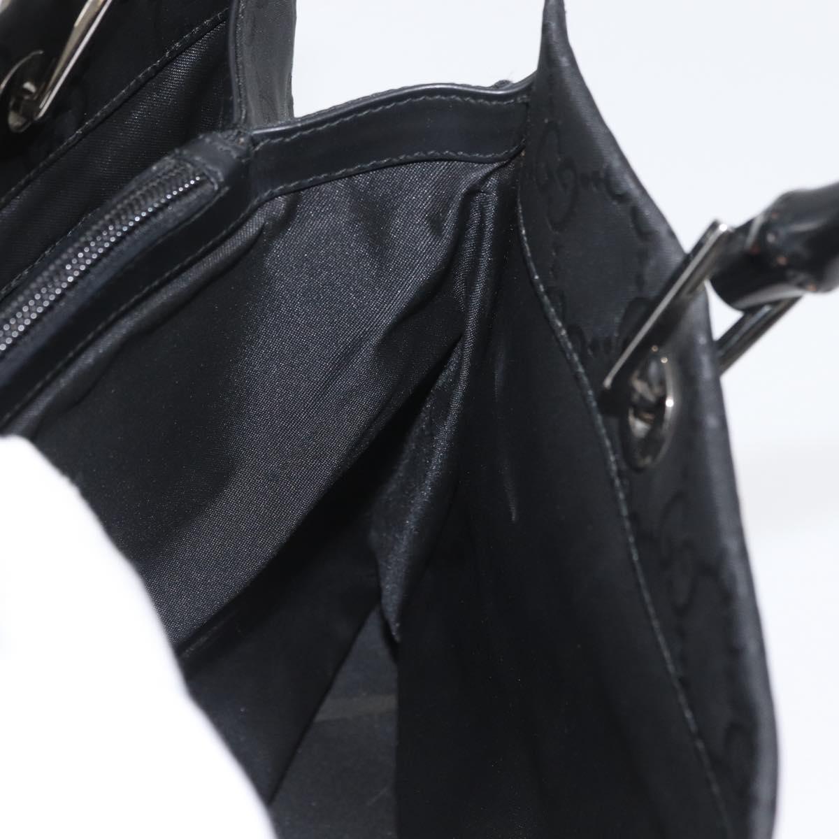 GUCCI GG Canvas Bamboo Hand Bag Nylon Black Silver 002 1010 Auth BSZ259