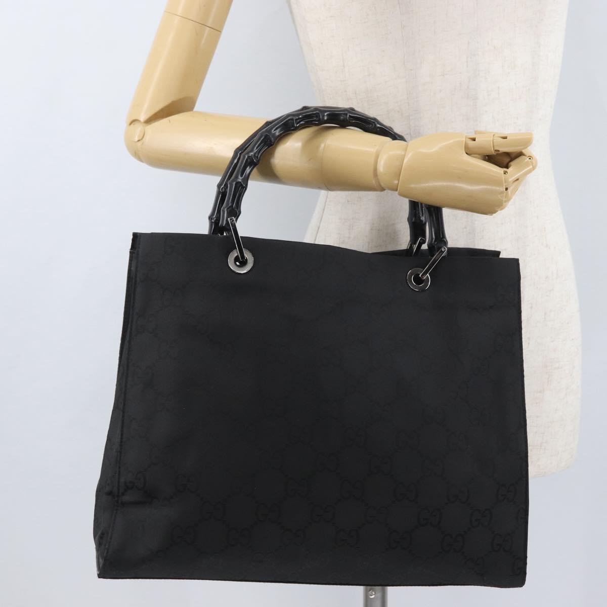 GUCCI GG Canvas Bamboo Hand Bag Nylon Black Silver 002 1010 Auth BSZ259