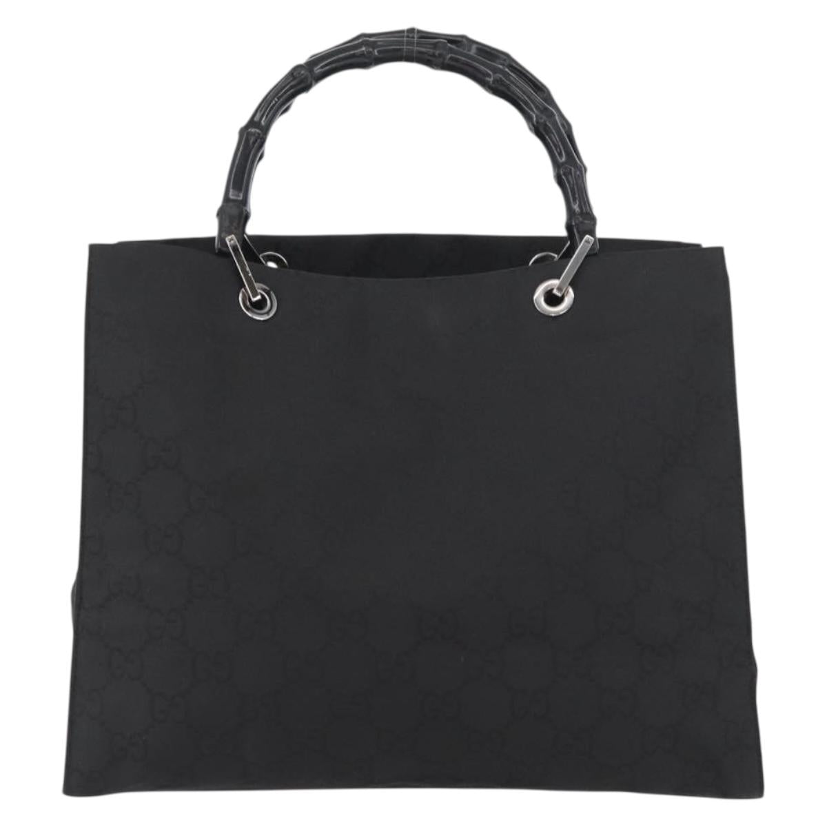 GUCCI GG Canvas Bamboo Hand Bag Nylon Black Silver 002 1010 Auth BSZ259