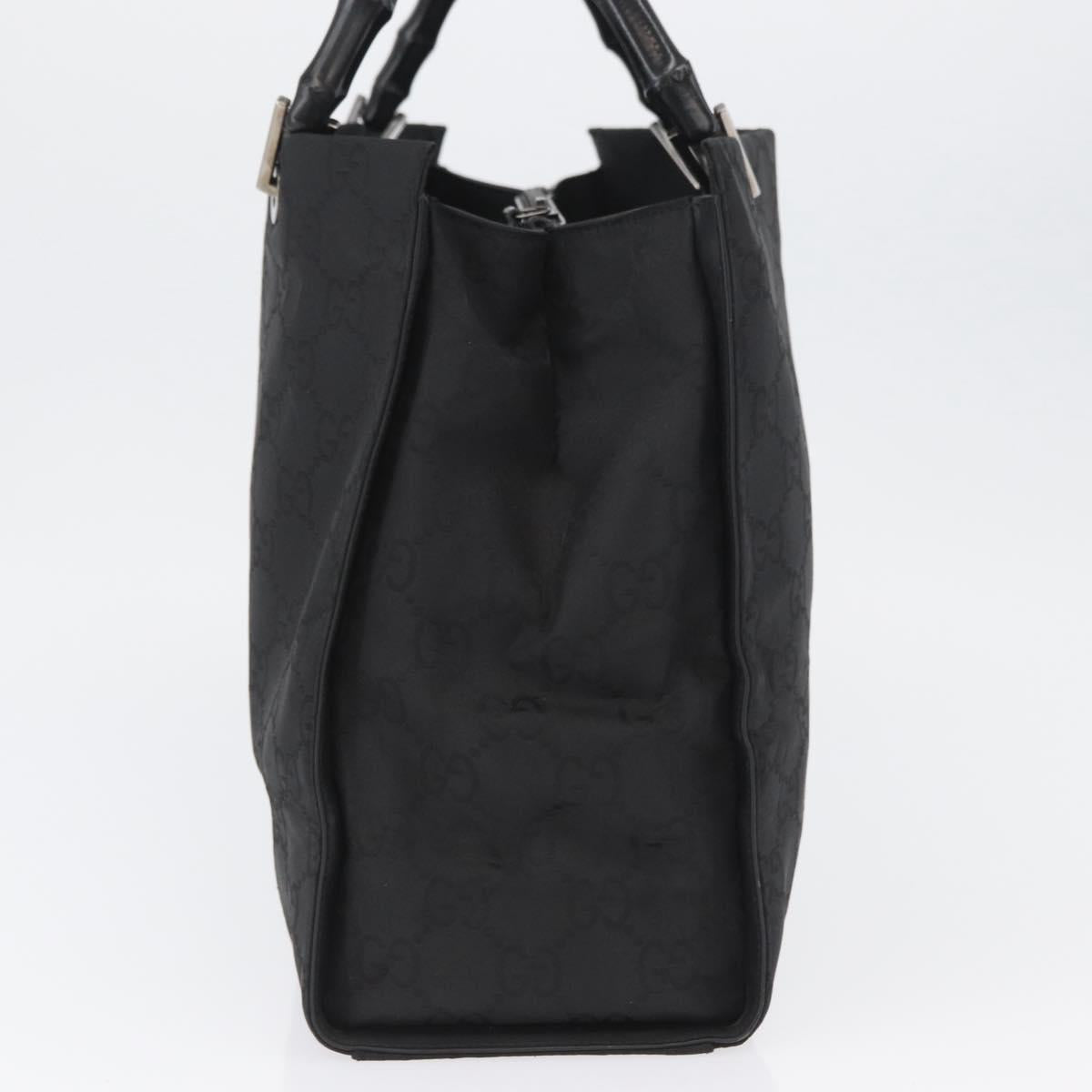 GUCCI GG Canvas Bamboo Hand Bag Nylon Black Silver 002 1010 Auth BSZ259