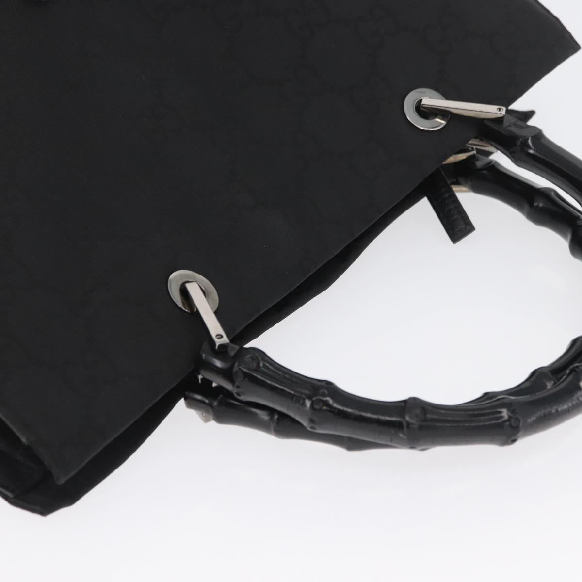 GUCCI GG Canvas Bamboo Hand Bag Nylon Black Silver 002 1010 Auth BSZ259