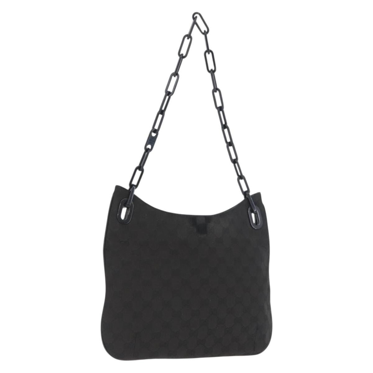 GUCCI GG Canvas Plastic Chain Shoulder Bag Black Gold 001 4168 Auth BSZ262