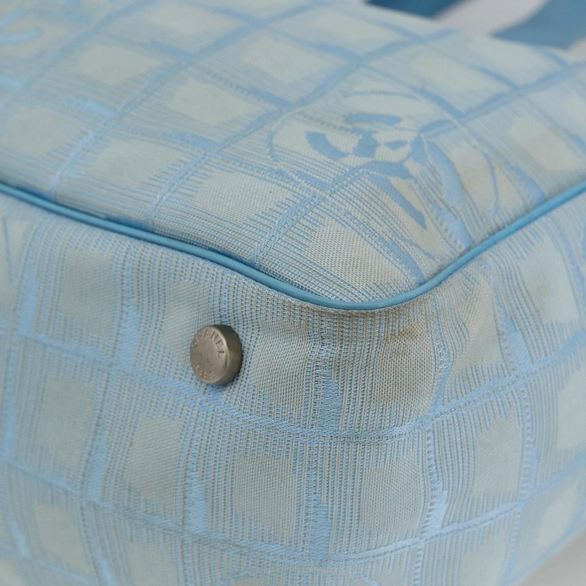 CHANEL New Travel Line Hand Bag Nylon Light Blue Silver CC Auth BSZ263