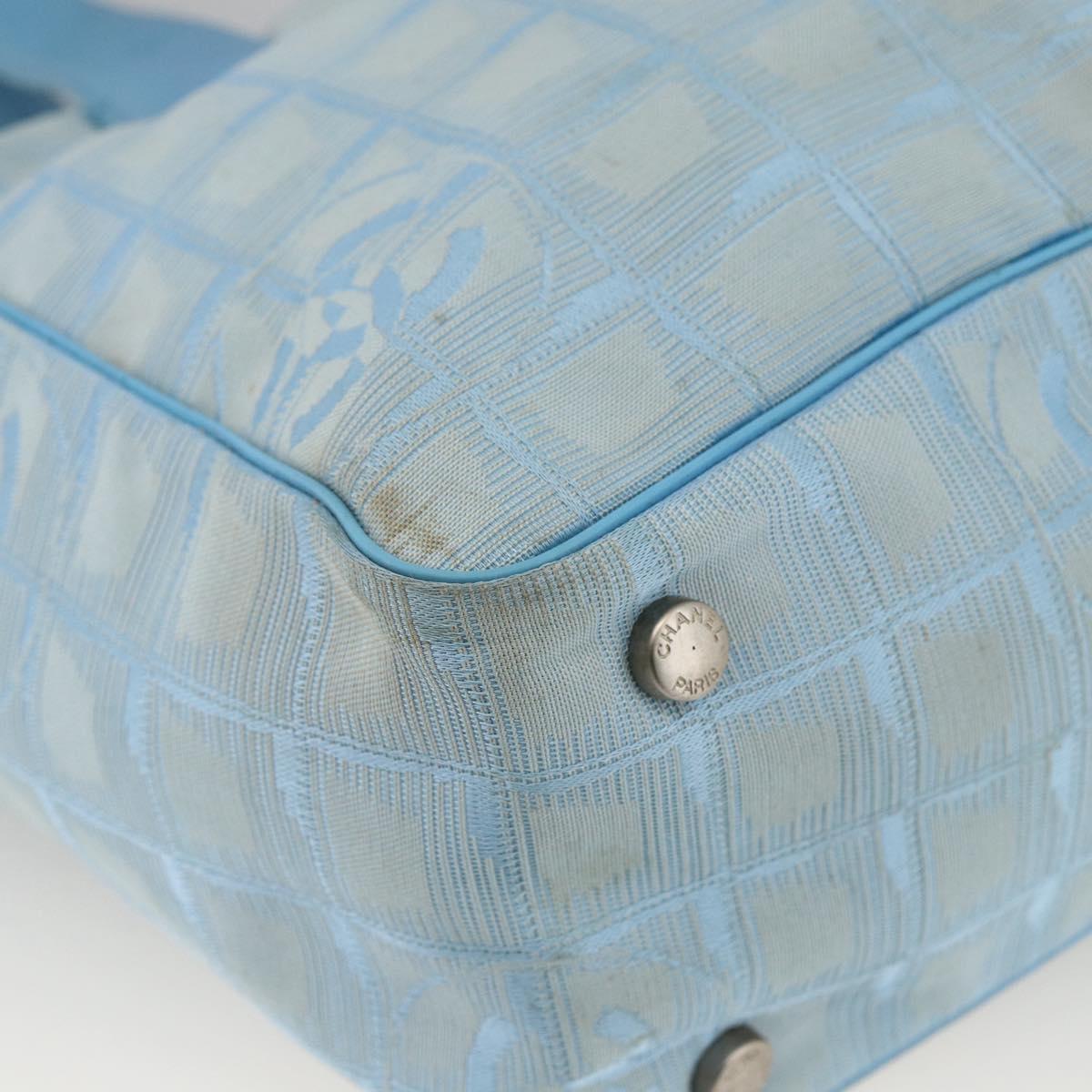 CHANEL New Travel Line Hand Bag Nylon Light Blue Silver CC Auth BSZ263