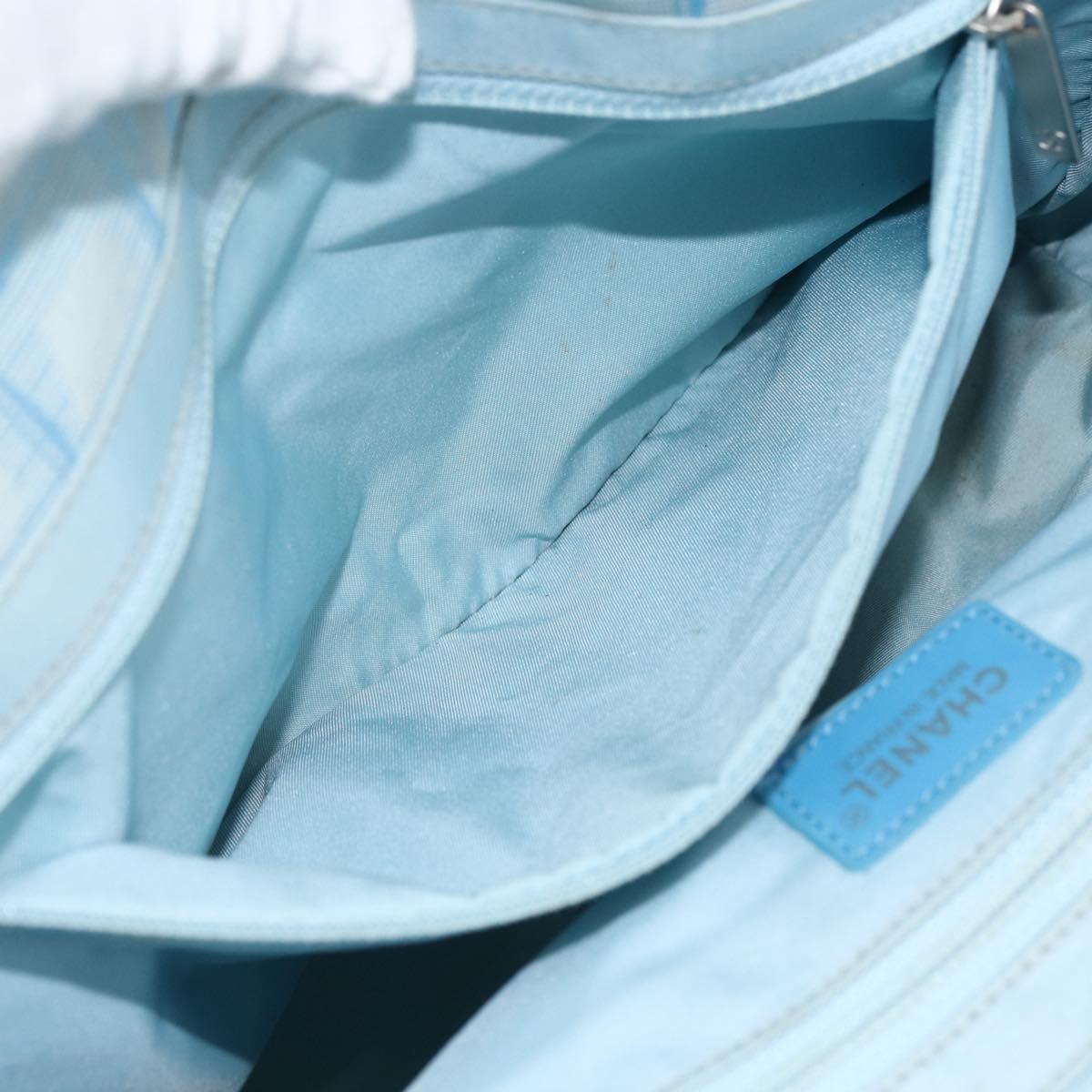 CHANEL New Travel Line Hand Bag Nylon Light Blue Silver CC Auth BSZ263
