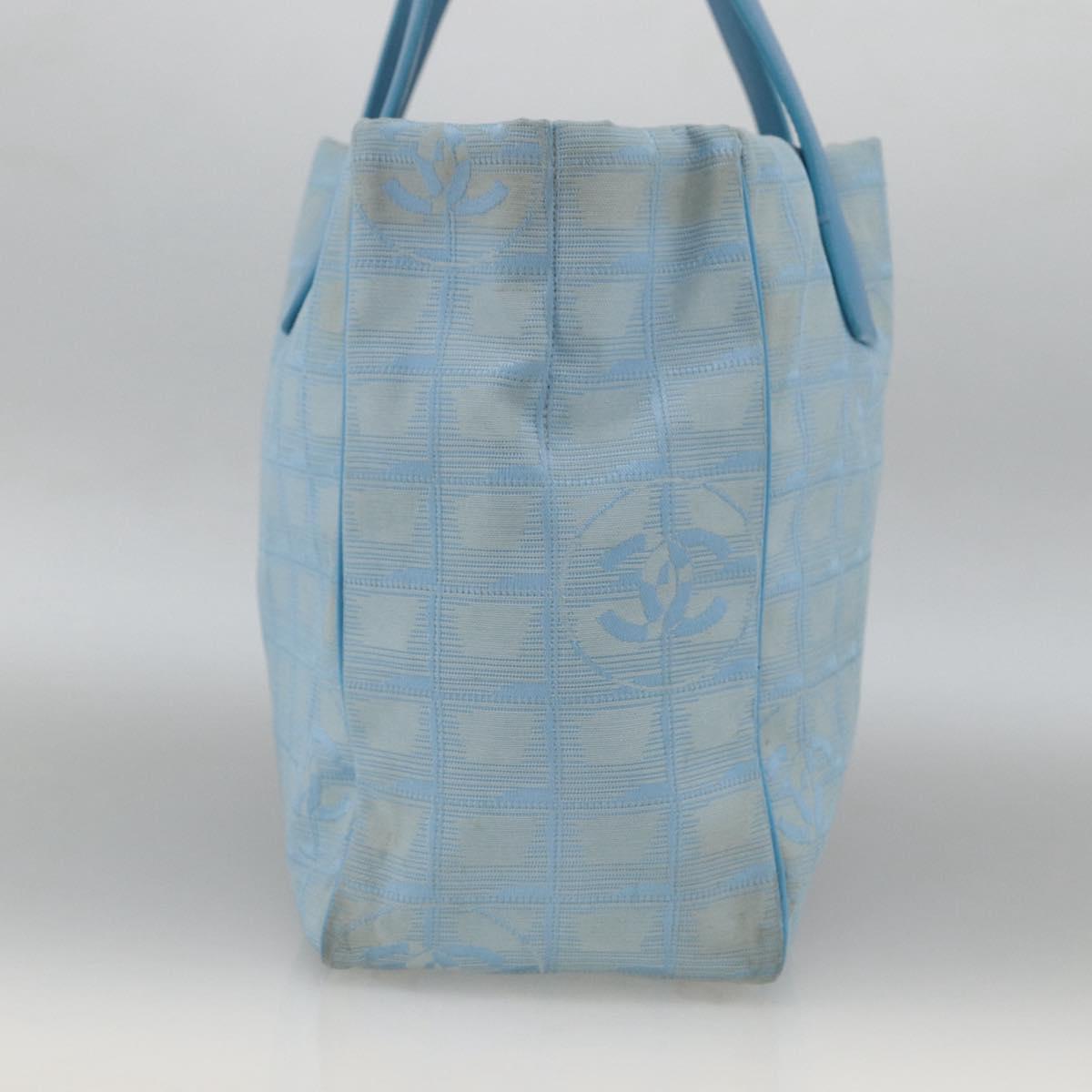 CHANEL New Travel Line Hand Bag Nylon Light Blue Silver CC Auth BSZ263