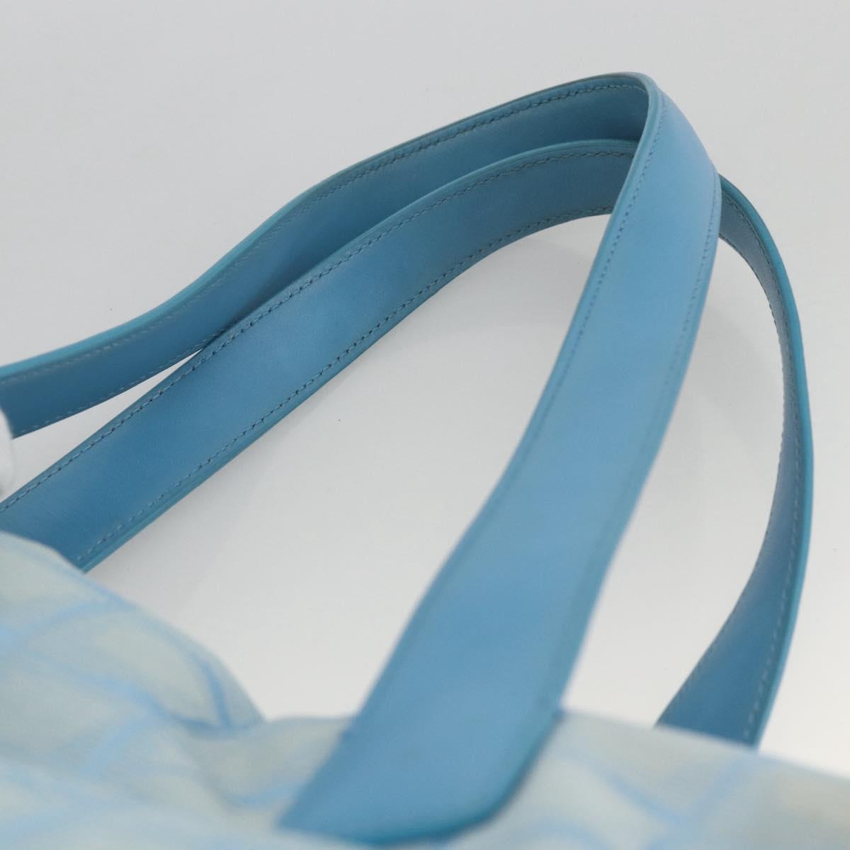 CHANEL New Travel Line Hand Bag Nylon Light Blue Silver CC Auth BSZ263