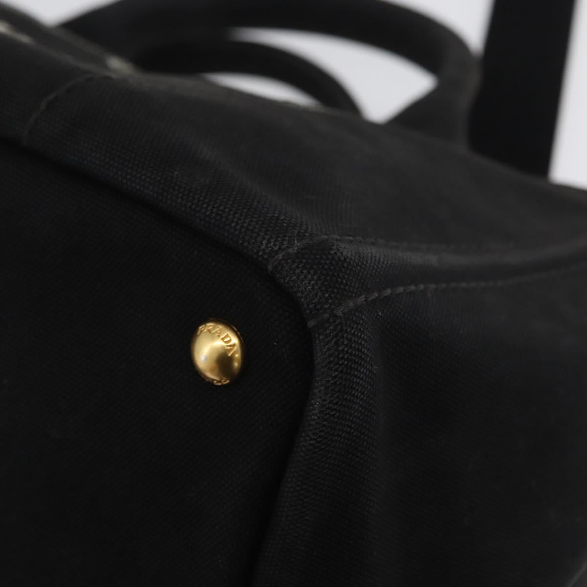 PRADA Canapa GM Hand Bag Denim 2way Black Gold Auth BSZ264