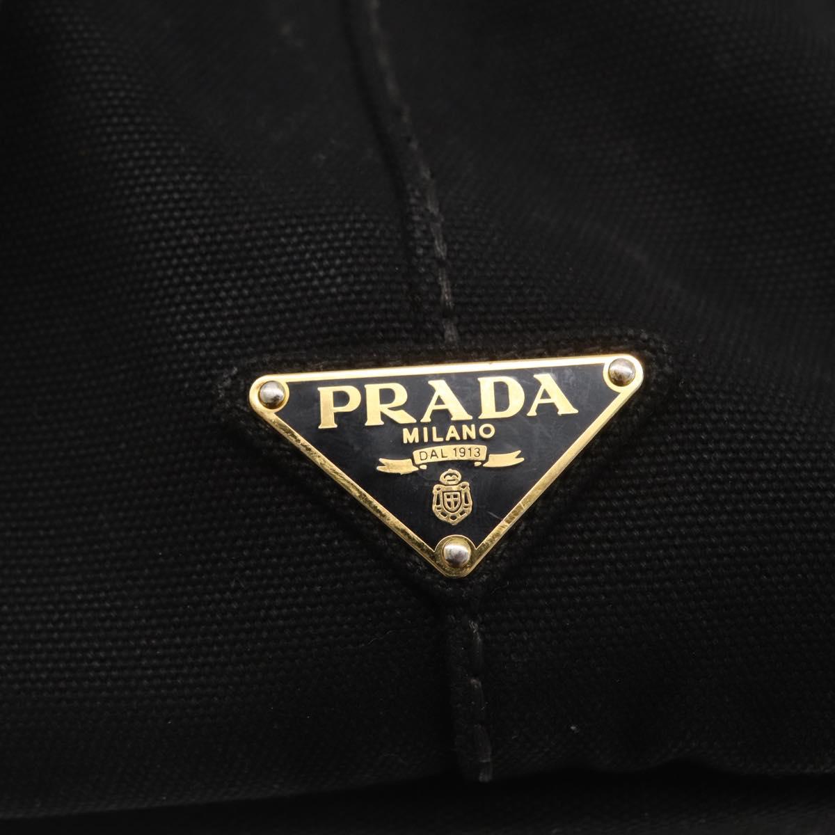 PRADA Canapa GM Hand Bag Denim 2way Black Gold Auth BSZ264