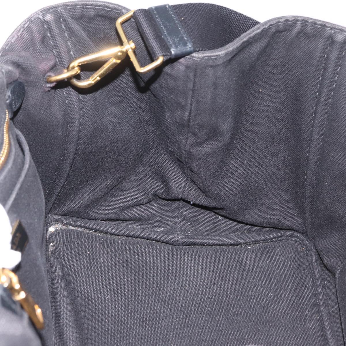 PRADA Canapa GM Hand Bag Denim 2way Black Gold Auth BSZ264
