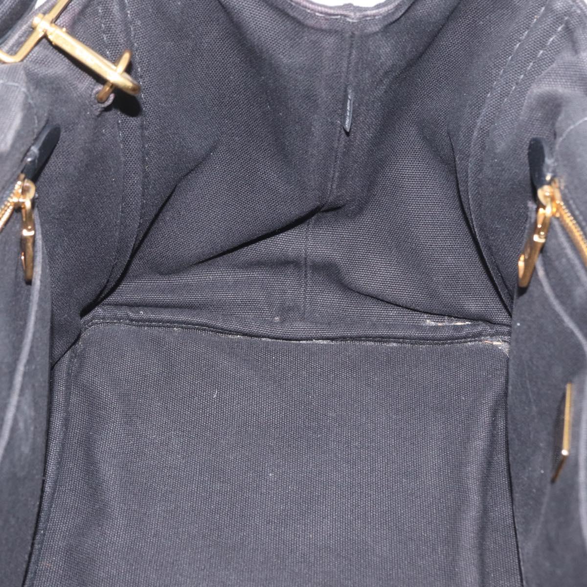 PRADA Canapa GM Hand Bag Denim 2way Black Gold Auth BSZ264