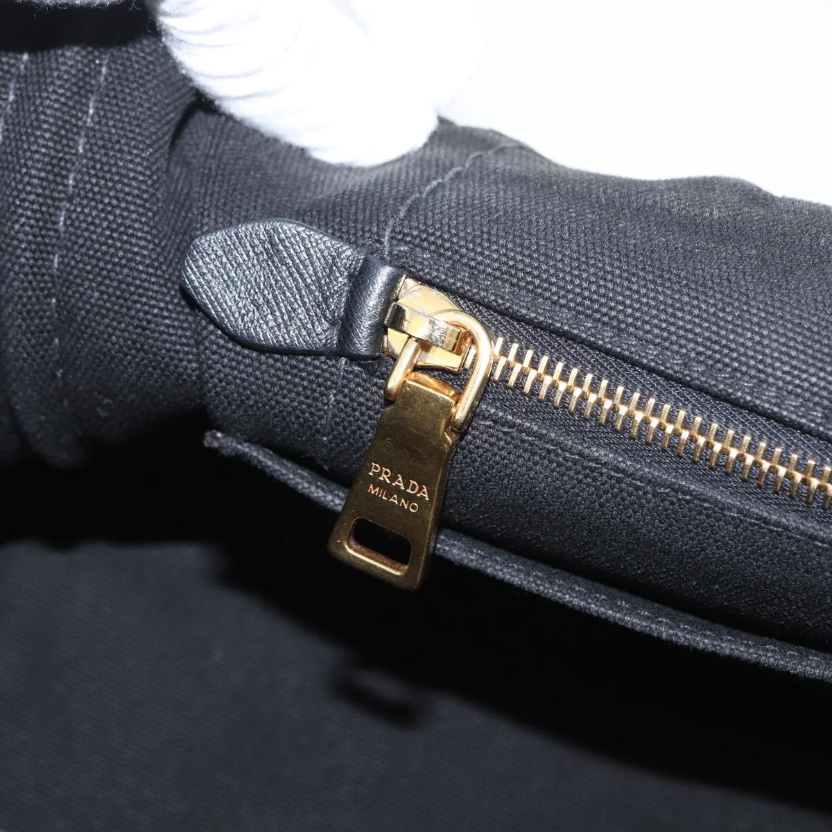 PRADA Canapa GM Hand Bag Denim 2way Black Gold Auth BSZ264
