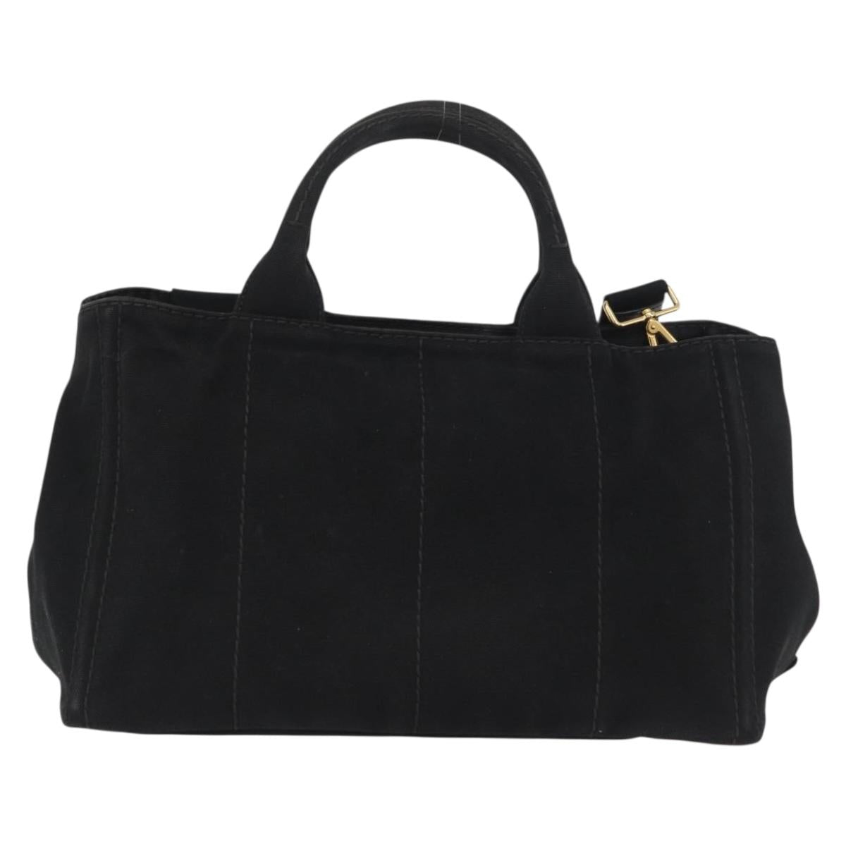 PRADA Canapa GM Hand Bag Denim 2way Black Gold Auth BSZ264