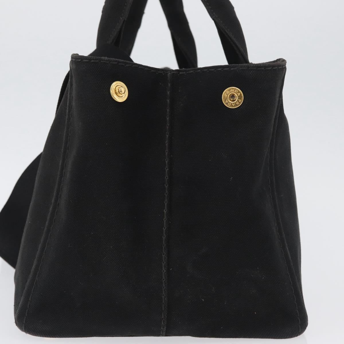 PRADA Canapa GM Hand Bag Denim 2way Black Gold Auth BSZ264