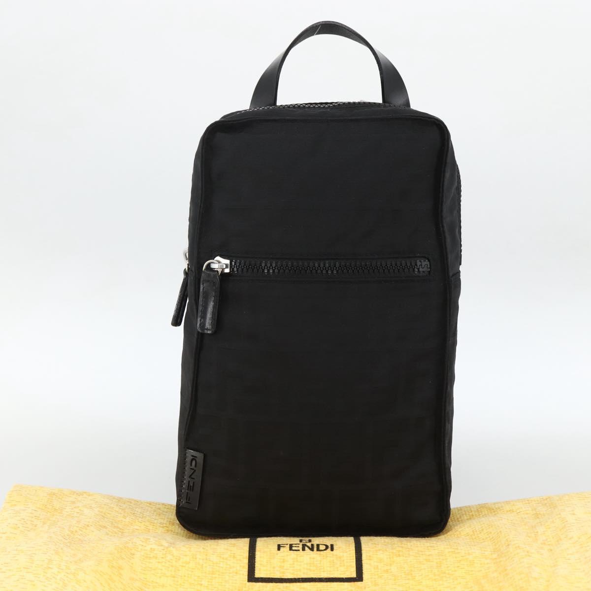 FENDI Zucca Canvas Backpack Black Silver Auth BSZ267V