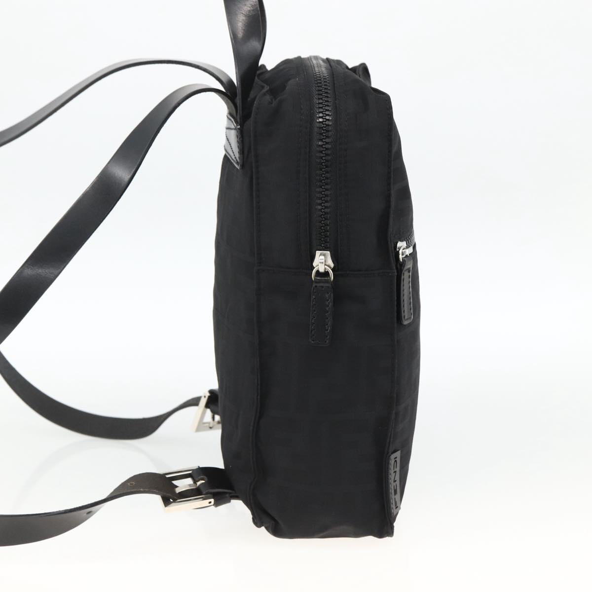 FENDI Zucca Canvas Backpack Black Silver Auth BSZ267V