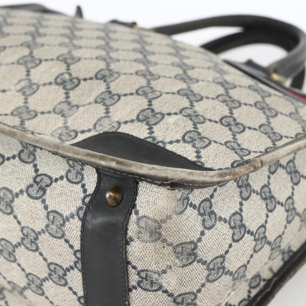 GUCCI GG Supreme Sherry Line Hand Bag PVC Navy Gold Auth BSZ273