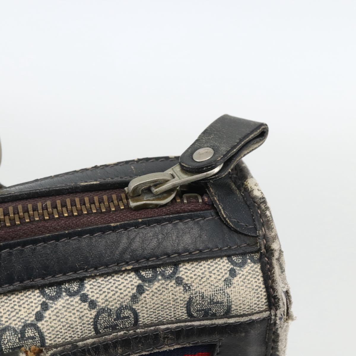 GUCCI GG Supreme Sherry Line Hand Bag PVC Navy Gold Auth BSZ273