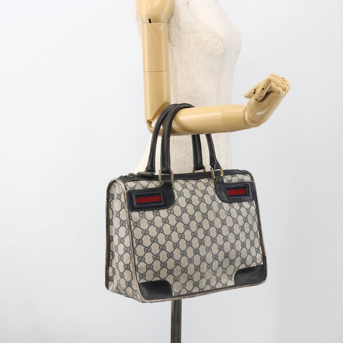 GUCCI GG Supreme Sherry Line Hand Bag PVC Navy Gold Auth BSZ273