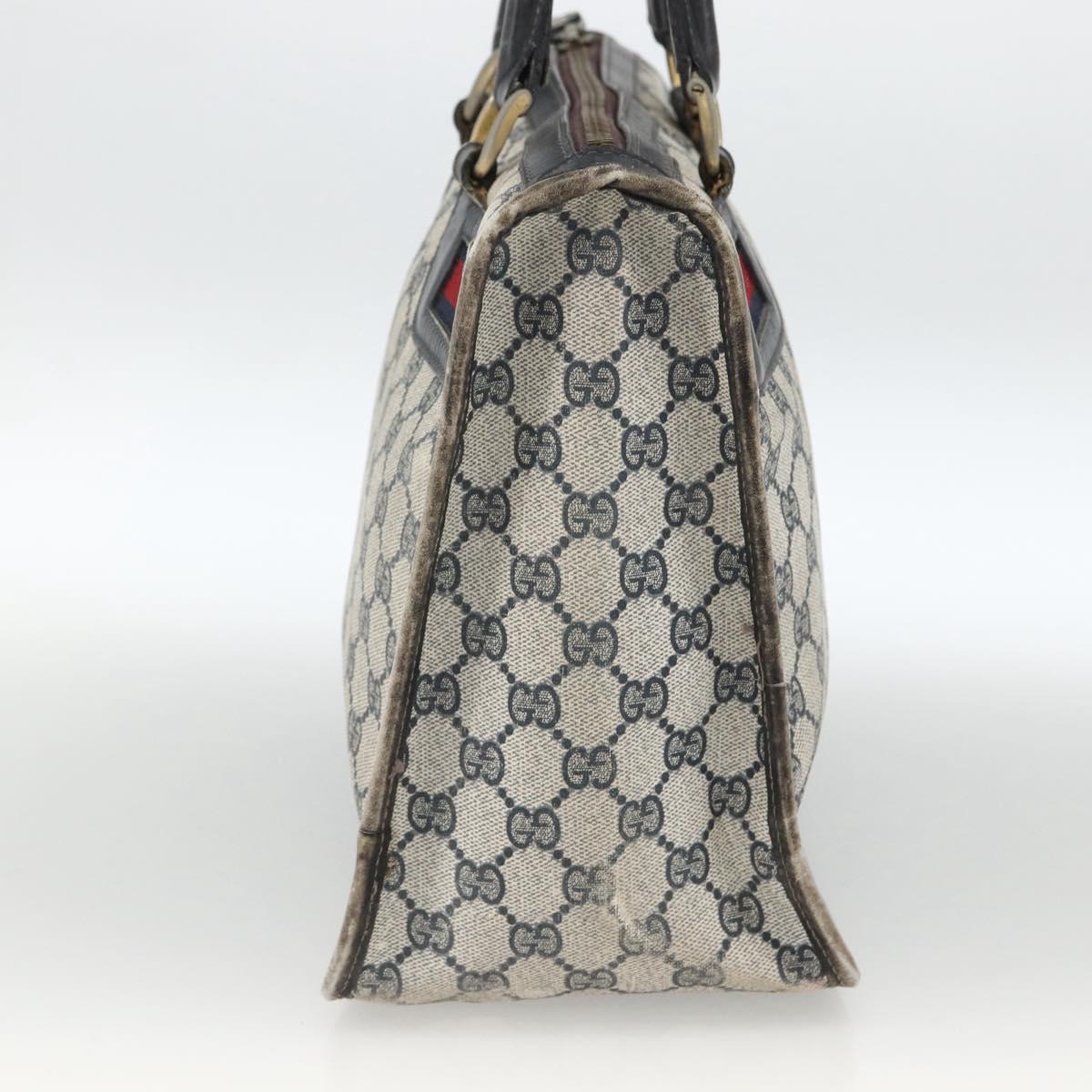 GUCCI GG Supreme Sherry Line Hand Bag PVC Navy Gold Auth BSZ273