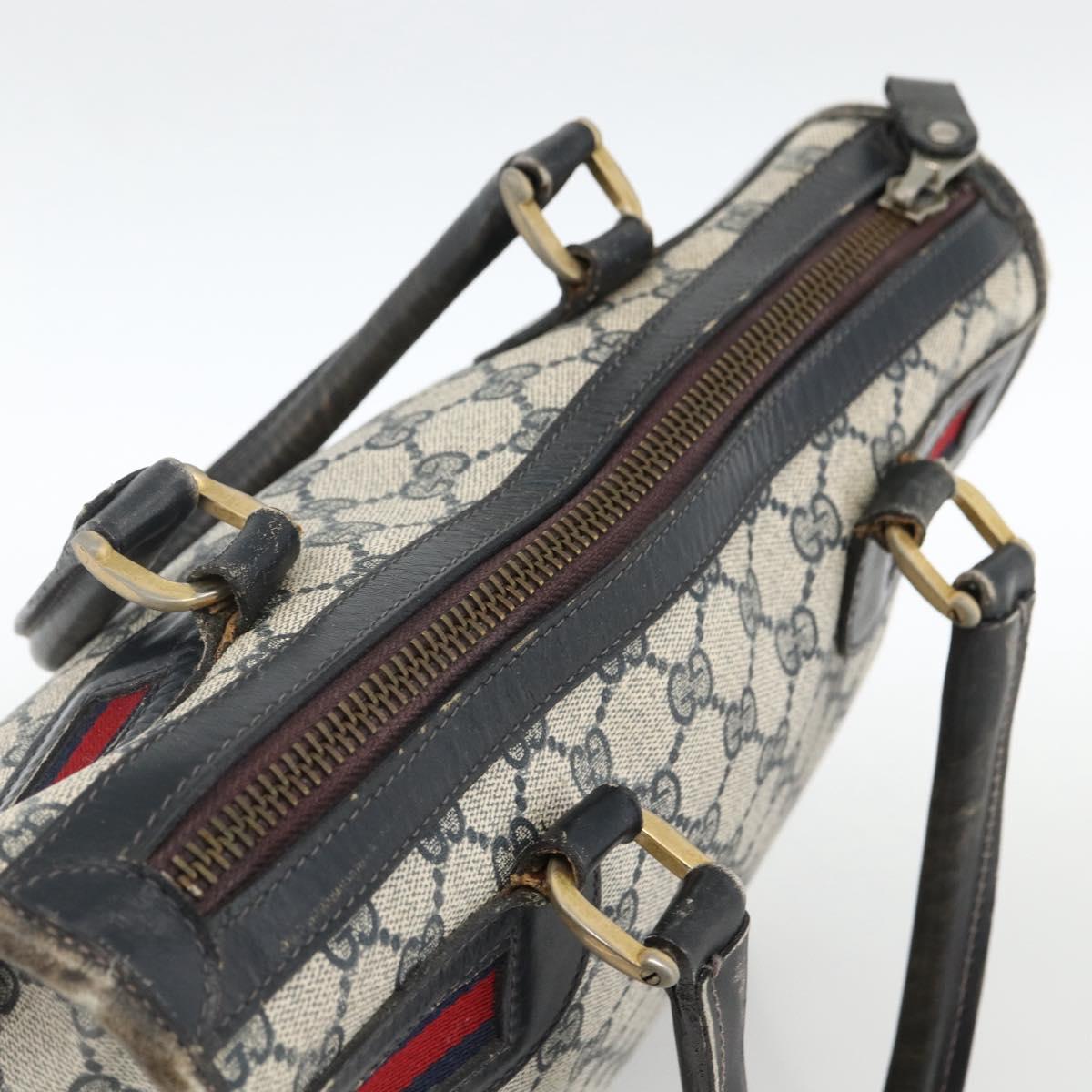 GUCCI GG Supreme Sherry Line Hand Bag PVC Navy Gold Auth BSZ273