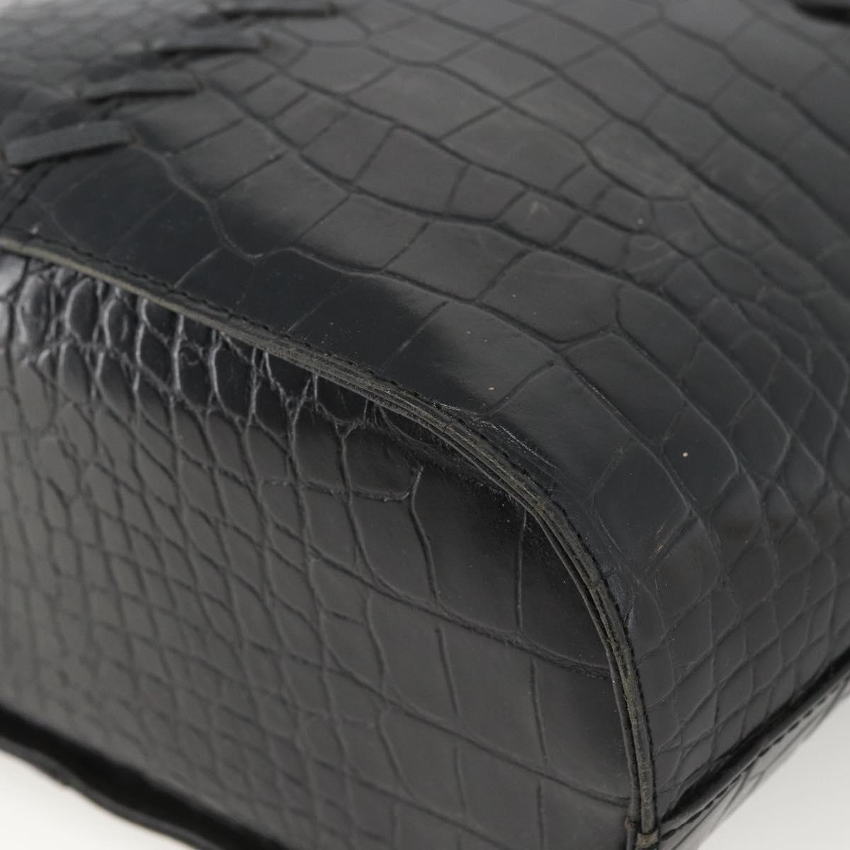 SAINT LAURENT Hand Bag Embossed leather Black Gold Auth BSZ274
