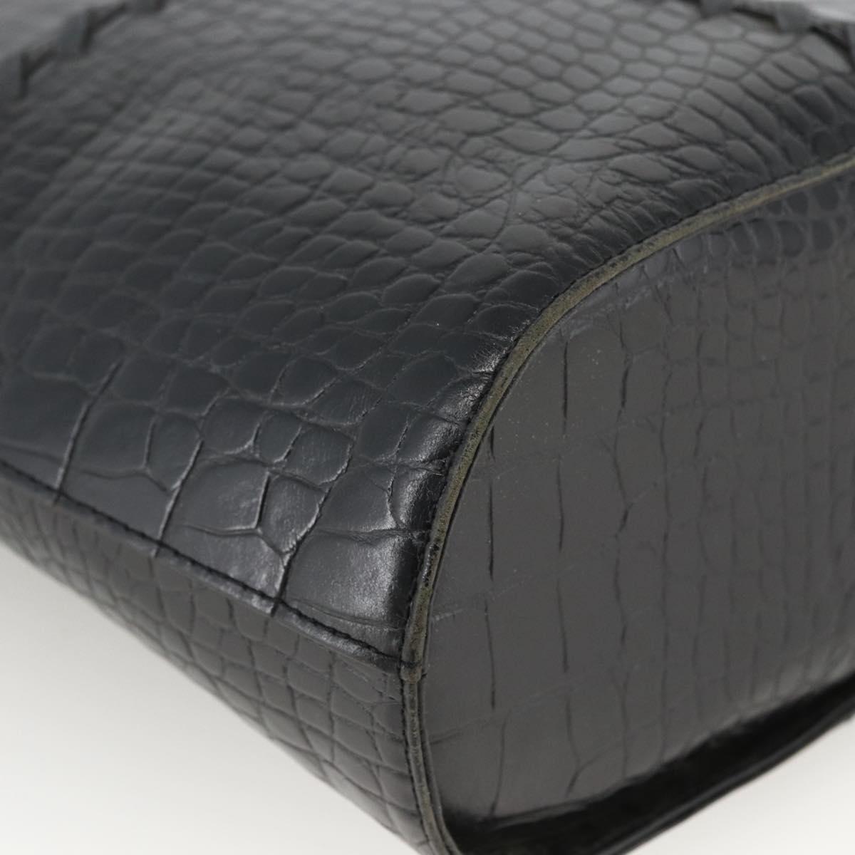 SAINT LAURENT Hand Bag Embossed leather Black Gold Auth BSZ274