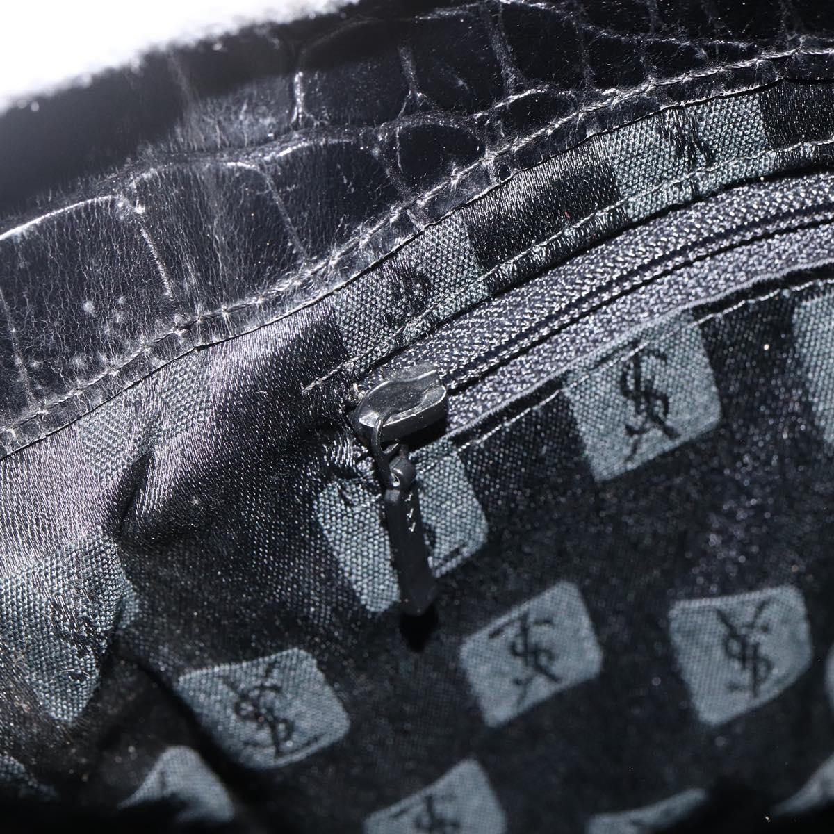 SAINT LAURENT Hand Bag Embossed leather Black Gold Auth BSZ274