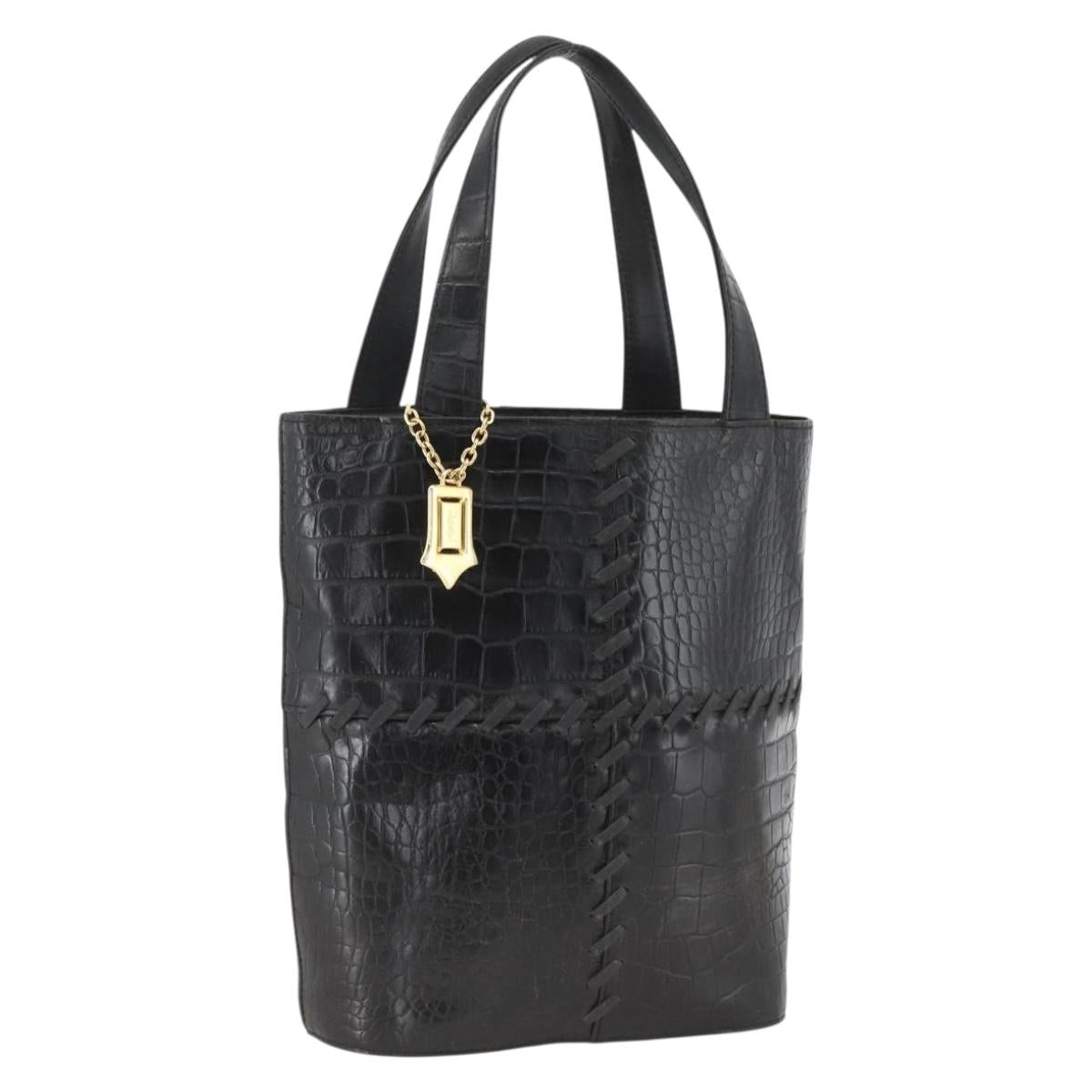 SAINT LAURENT Hand Bag Embossed leather Black Gold Auth BSZ274