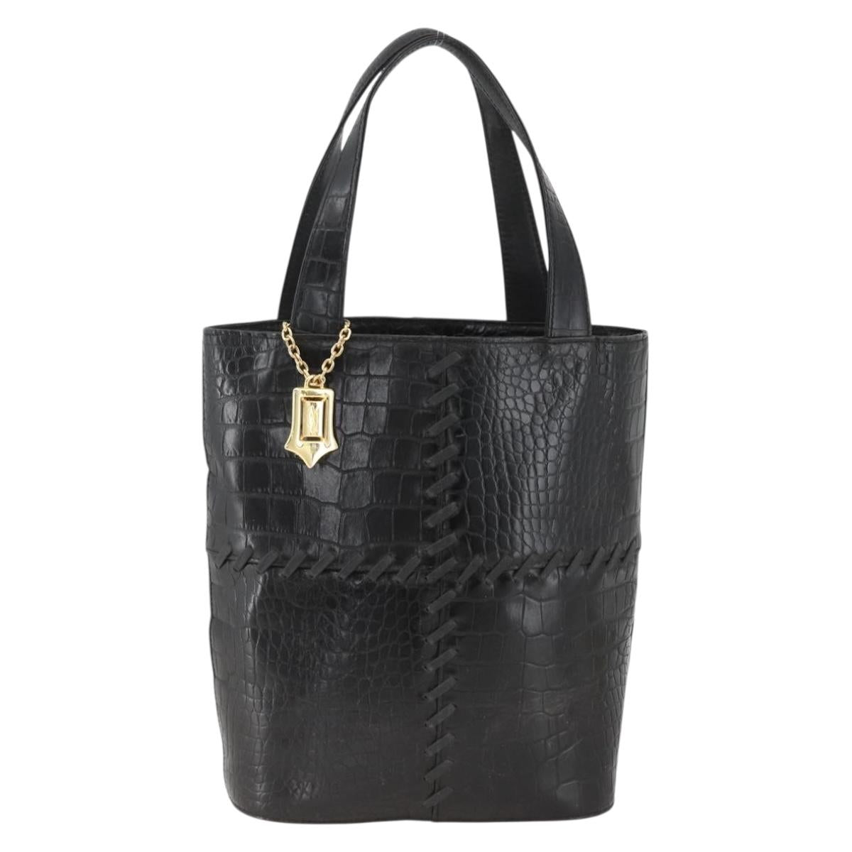 SAINT LAURENT Hand Bag Embossed leather Black Gold Auth BSZ274