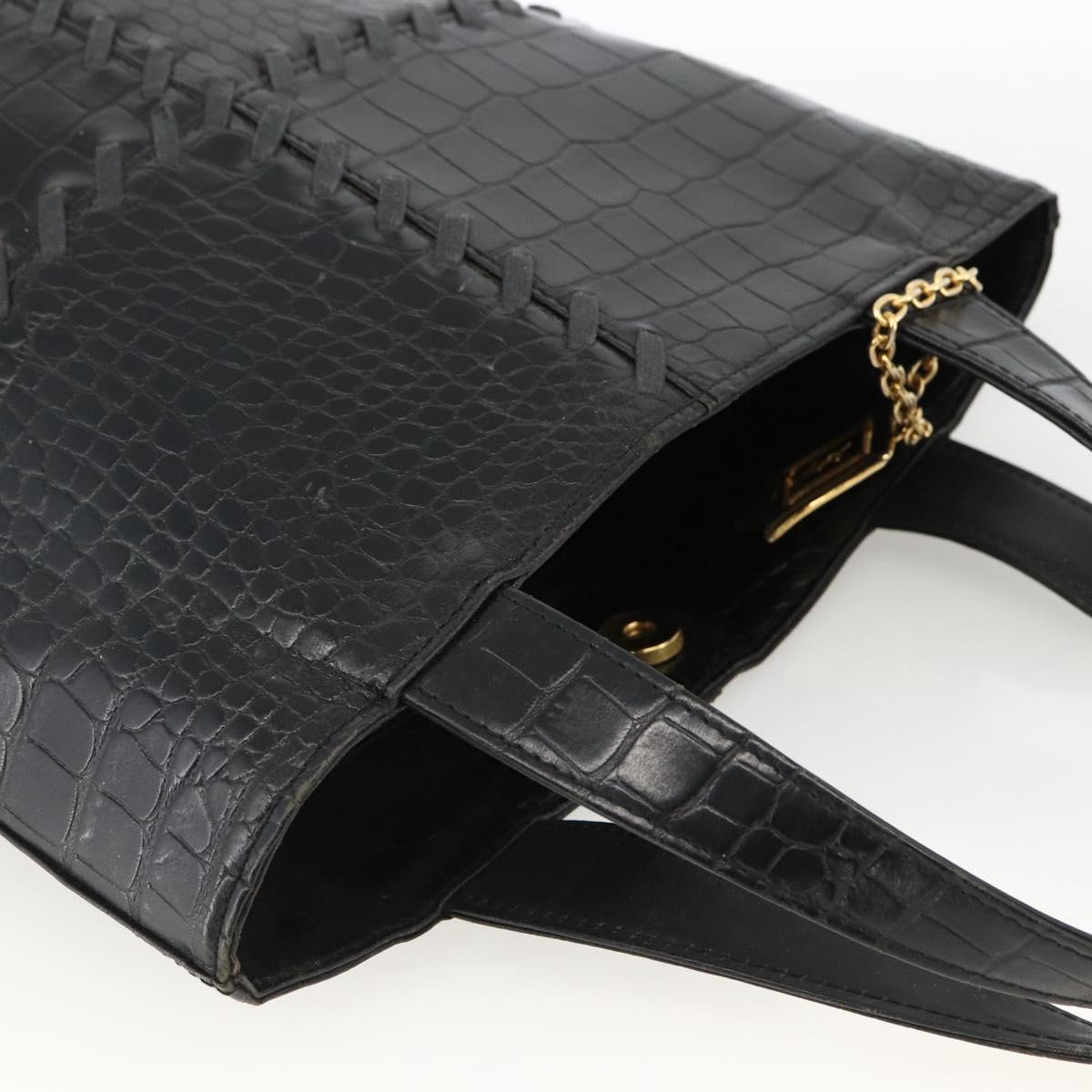 SAINT LAURENT Hand Bag Embossed leather Black Gold Auth BSZ274