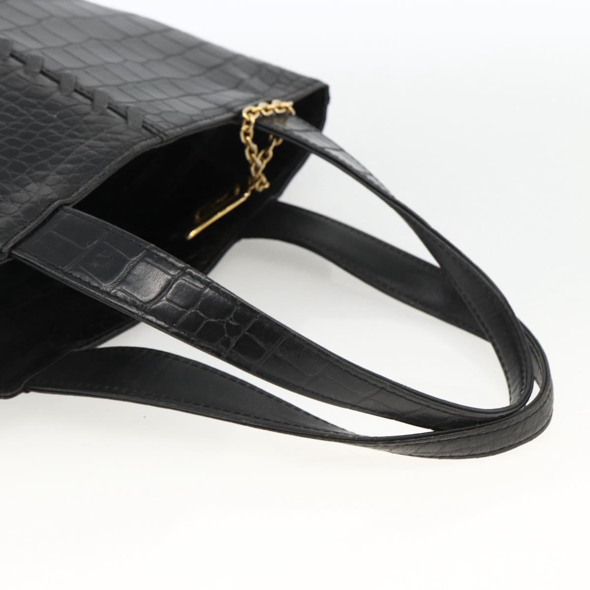 SAINT LAURENT Hand Bag Embossed leather Black Gold Auth BSZ274