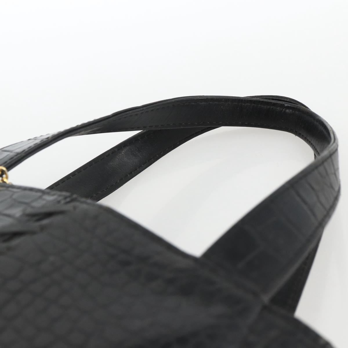 SAINT LAURENT Hand Bag Embossed leather Black Gold Auth BSZ274