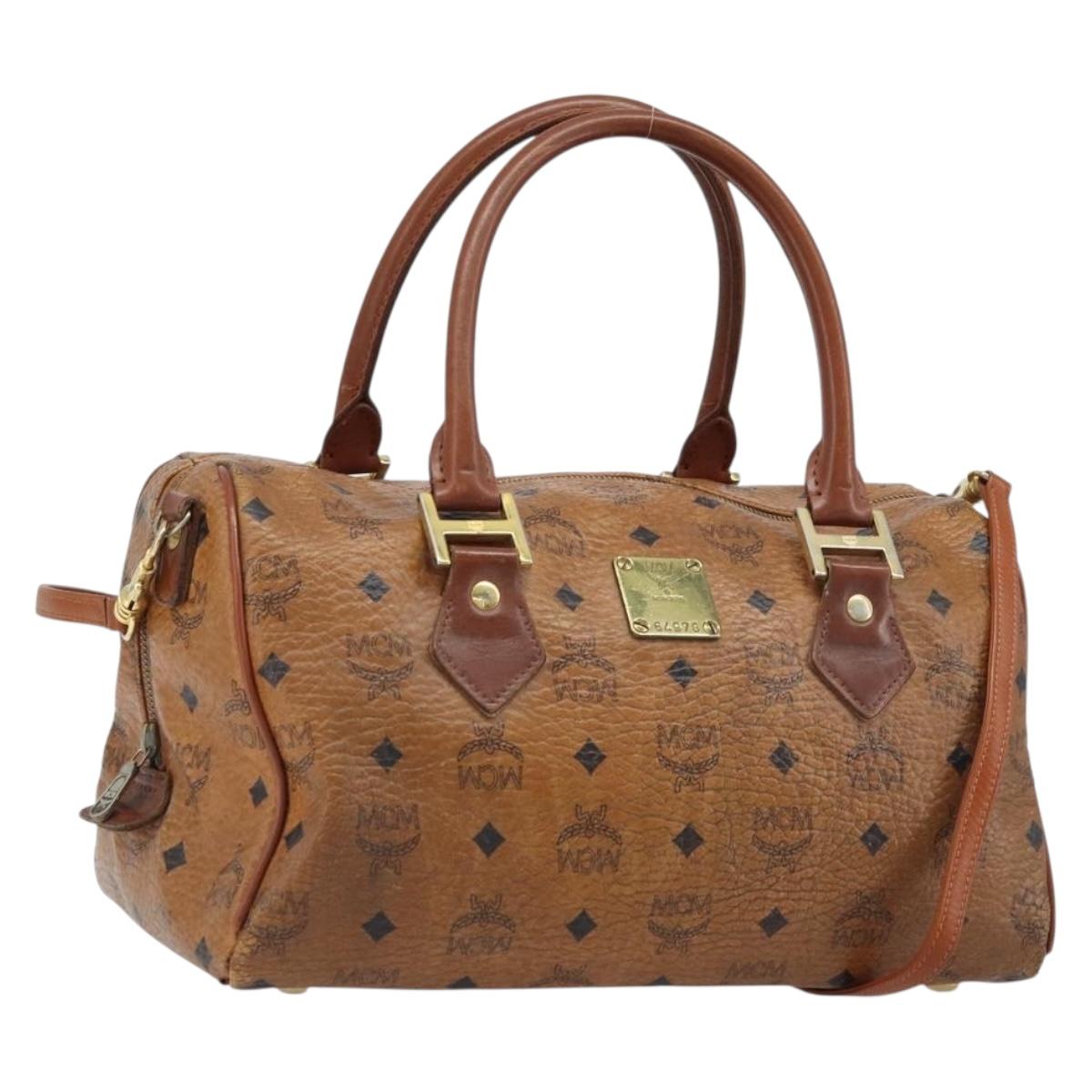 MCM Logogram Vicetos Hand Bag PVC Leather 2way Brown Gold Auth BSZ275