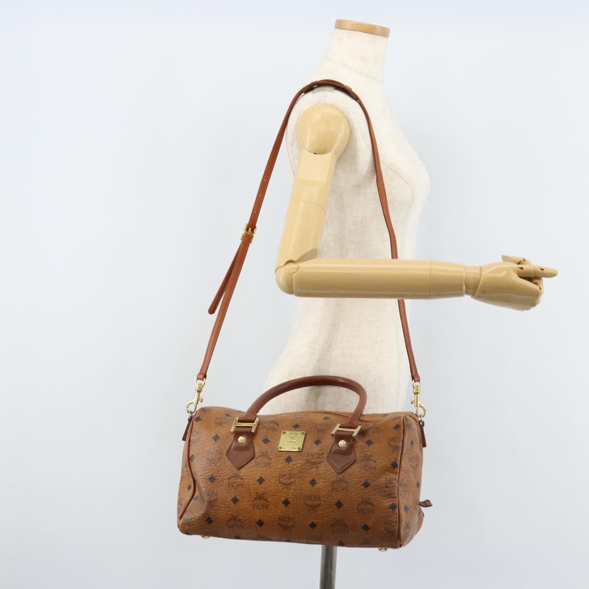 MCM Logogram Vicetos Hand Bag PVC Leather 2way Brown Gold Auth BSZ275