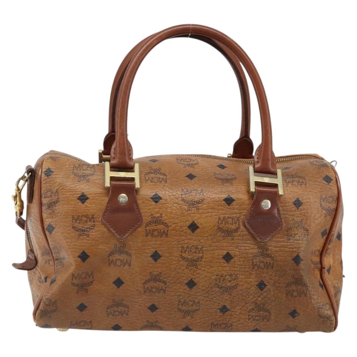 MCM Logogram Vicetos Hand Bag PVC Leather 2way Brown Gold Auth BSZ275