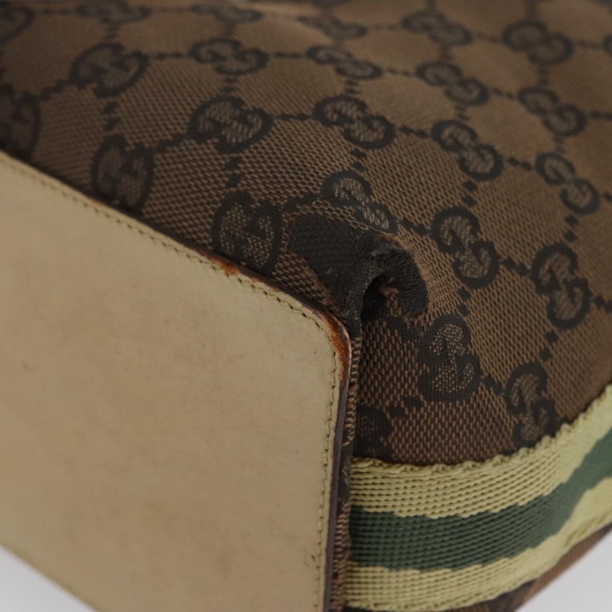 GUCCI GG Canvas Sherry Line Tote Bag Brown Silver 31244 Auth BSZ281