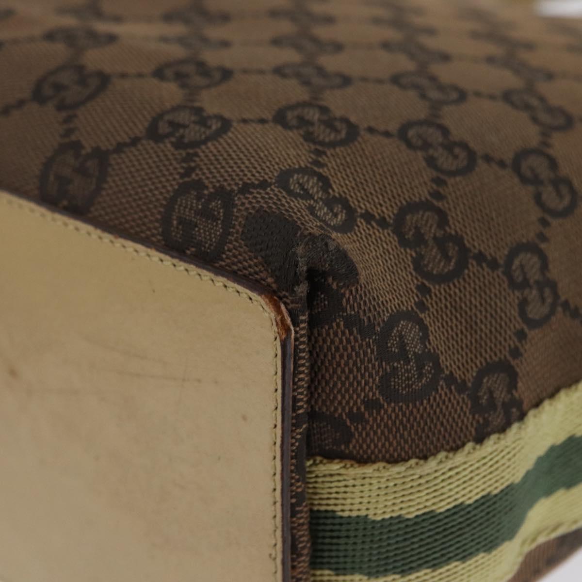 GUCCI GG Canvas Sherry Line Tote Bag Brown Silver 31244 Auth BSZ281