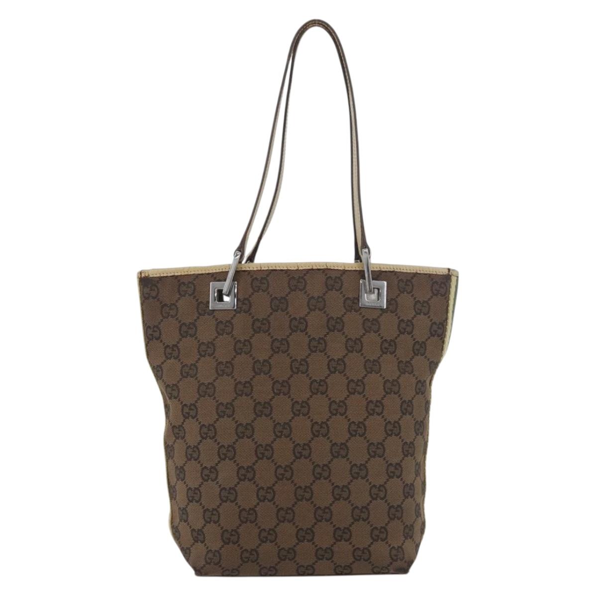 GUCCI GG Canvas Sherry Line Tote Bag Brown Silver 31244 Auth BSZ281