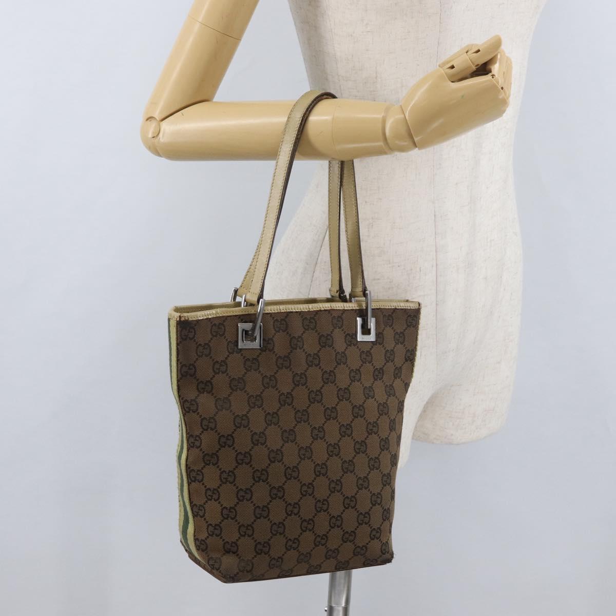 GUCCI GG Canvas Sherry Line Tote Bag Brown Silver 31244 Auth BSZ281