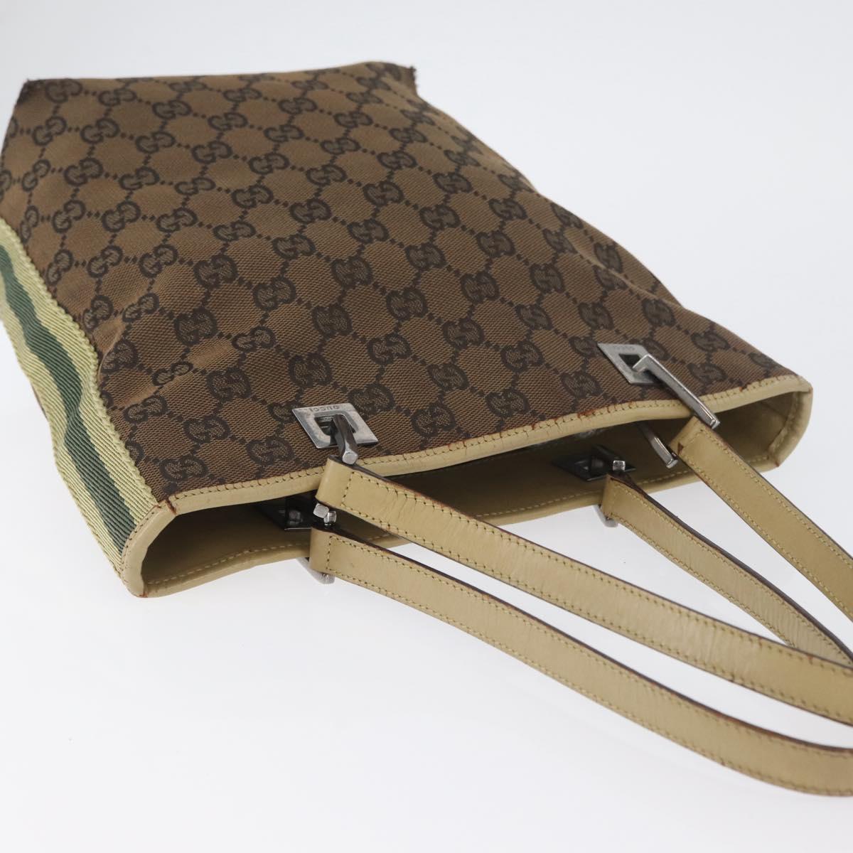 GUCCI GG Canvas Sherry Line Tote Bag Brown Silver 31244 Auth BSZ281