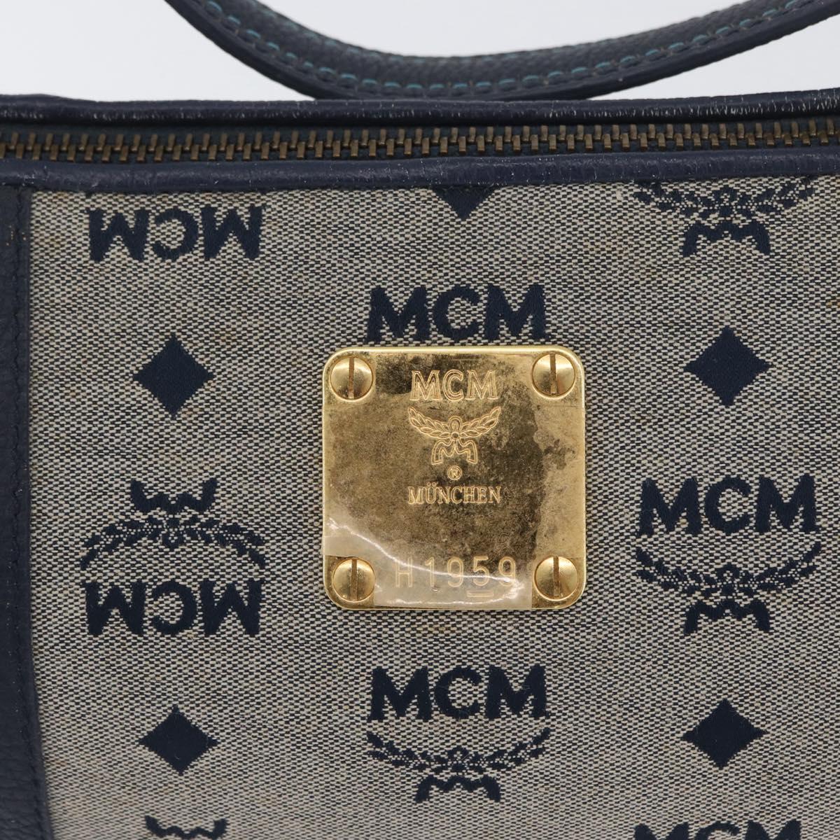 MCM Vicetos Logogram Shoulder Bag Canvas Blue Gold Auth BSZ289