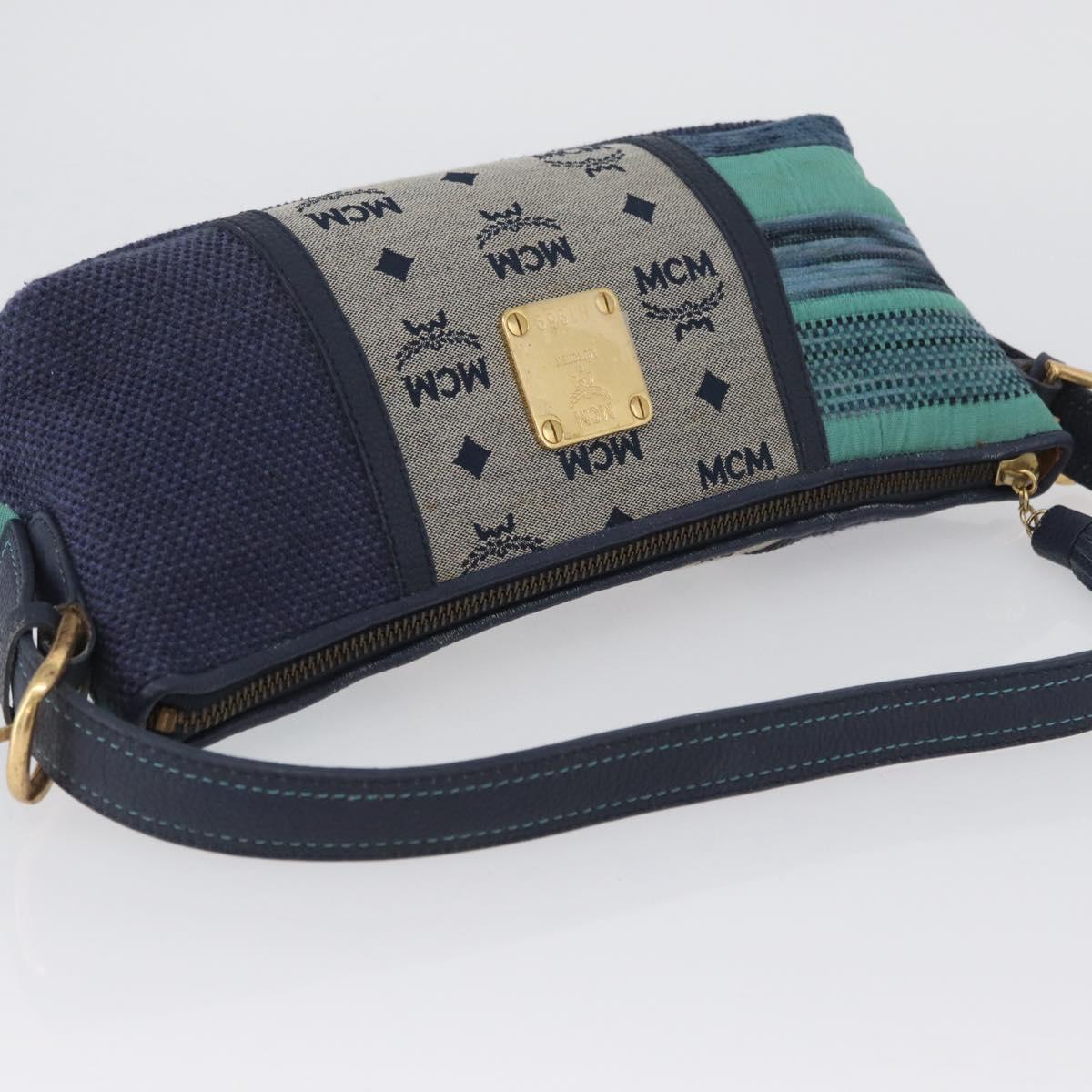 MCM Vicetos Logogram Shoulder Bag Canvas Blue Gold Auth BSZ289