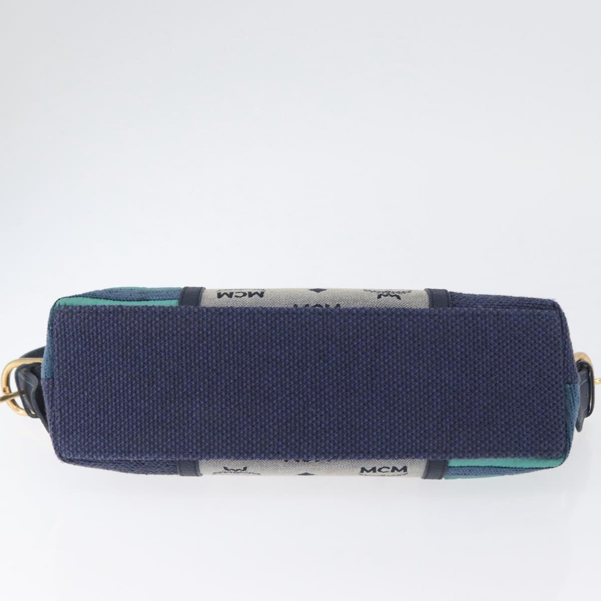 MCM Vicetos Logogram Shoulder Bag Canvas Blue Gold Auth BSZ289