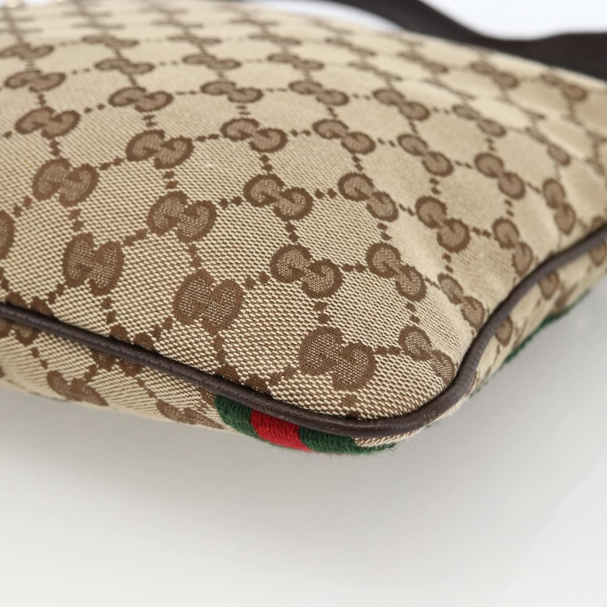GUCCI GG Canvas Web Sherry Line Shoulder Bag Beige Gold 144388 Auth BSZ299V