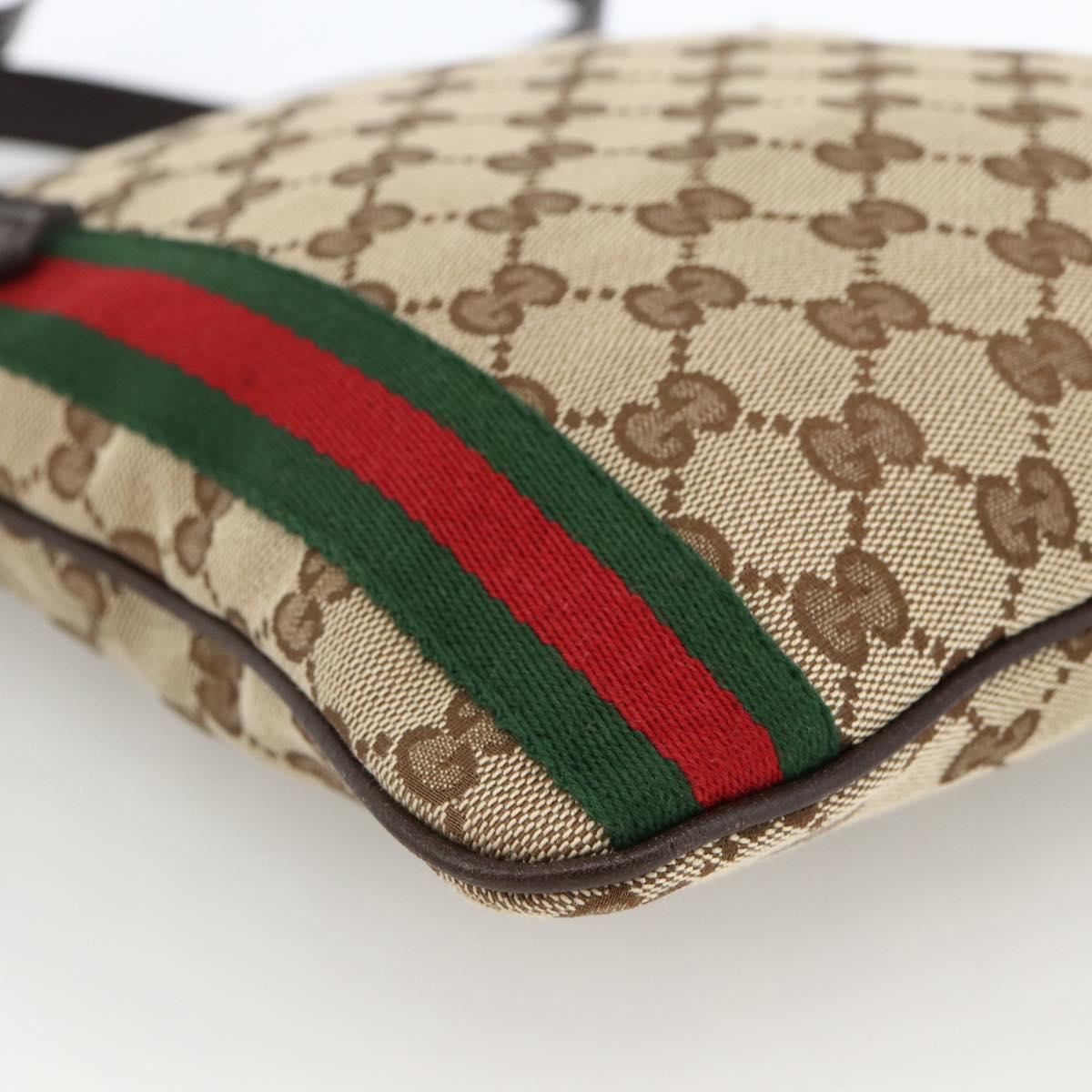 GUCCI GG Canvas Web Sherry Line Shoulder Bag Beige Gold 144388 Auth BSZ299V