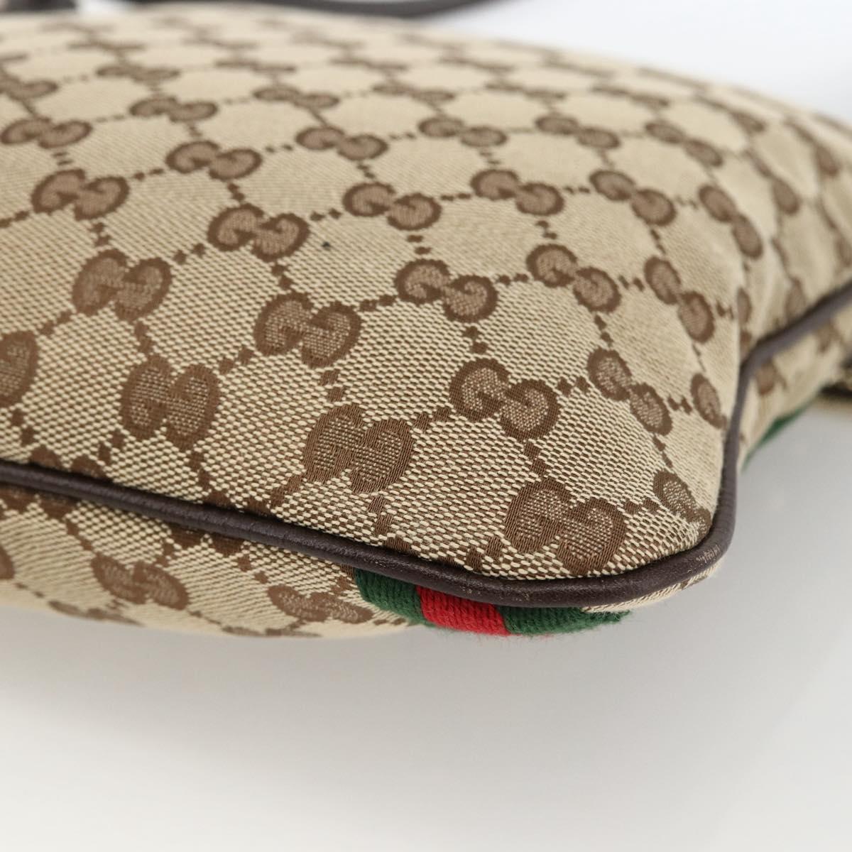 GUCCI GG Canvas Web Sherry Line Shoulder Bag Beige Gold 144388 Auth BSZ299V