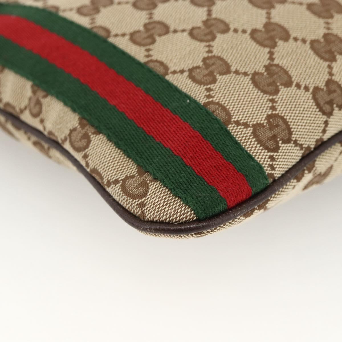 GUCCI GG Canvas Web Sherry Line Shoulder Bag Beige Gold 144388 Auth BSZ299V