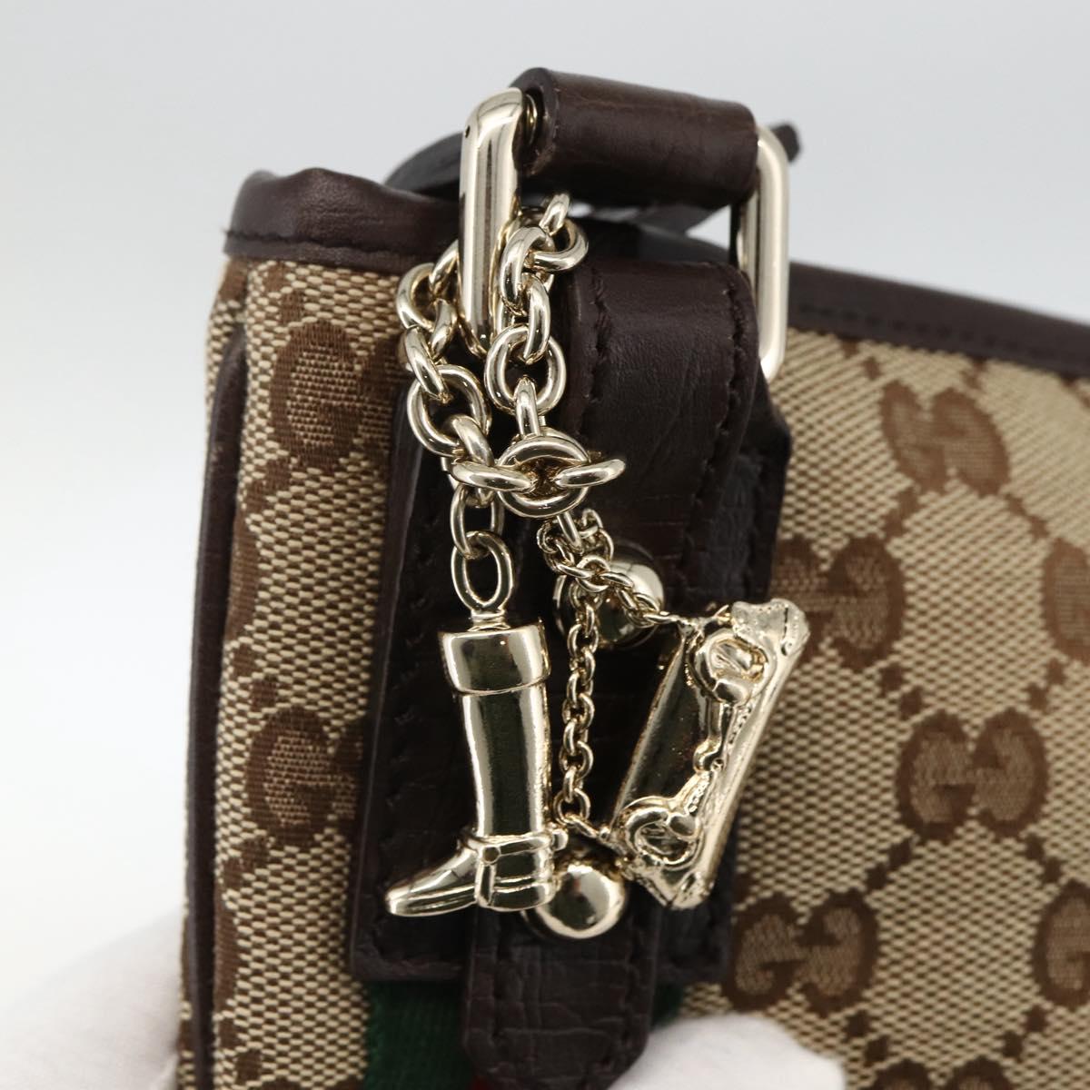 GUCCI GG Canvas Web Sherry Line Shoulder Bag Beige Gold 144388 Auth BSZ299V