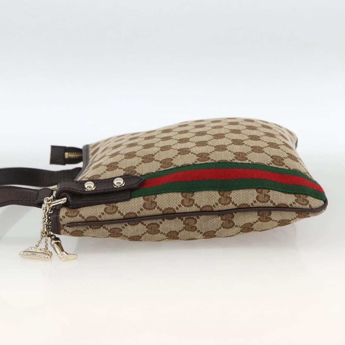 GUCCI GG Canvas Web Sherry Line Shoulder Bag Beige Gold 144388 Auth BSZ299V